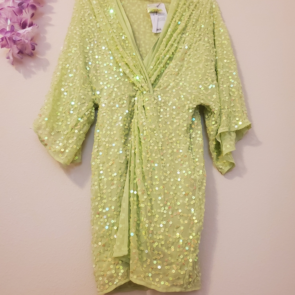 Nwt Asos Design Scatter Sequin Knot Front Kimono - image 3